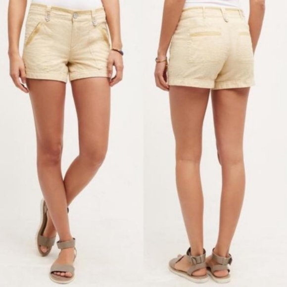 Anthro Pilcro Linen Striped Shorts Colorblock - Picture 2 of 4